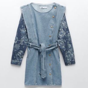 NWOT Zara denim dress floral jacquard sleeves